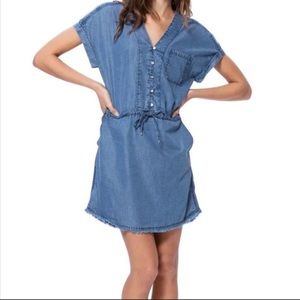 Paige Haidee Chambray Denim Raw Hem Dress Size Small
